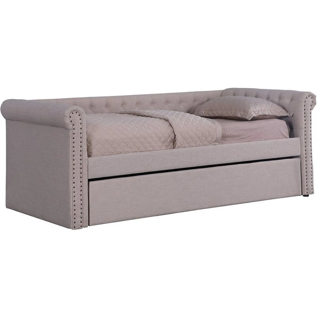 Beige Fabric Tufted Daybed with Trundle L304577
