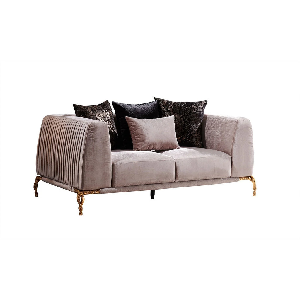 Ivory Velvet 2PC Living Room Set with Wood O456247