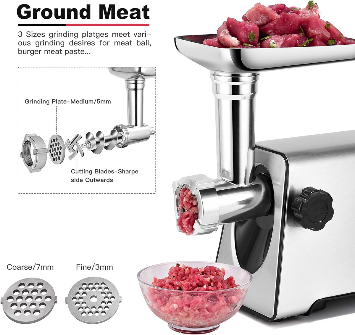 350W Electric Meat Grinder with 4 Sizes Plates O92905