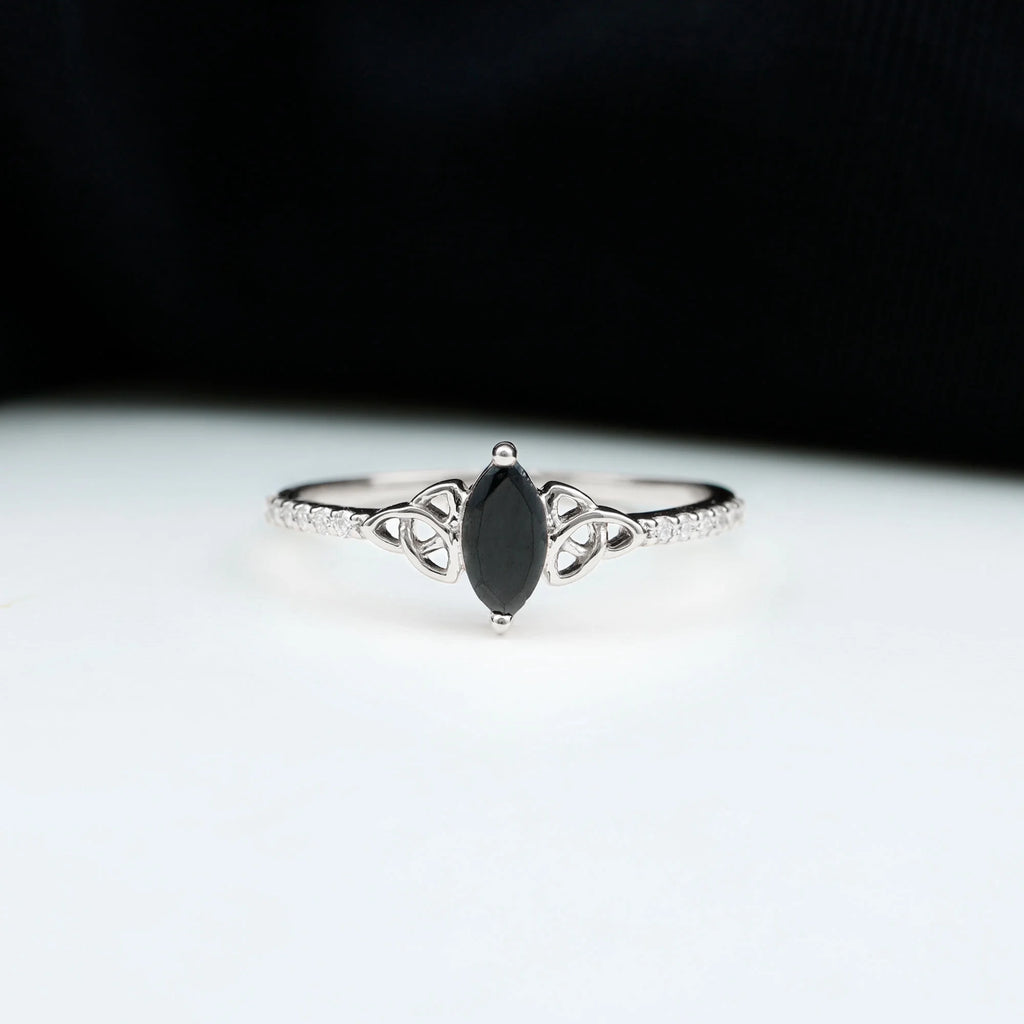 Black Diamond Solitaire Celtic Knot Ring, 925 Sterling Silver, US 4.00 L5619
