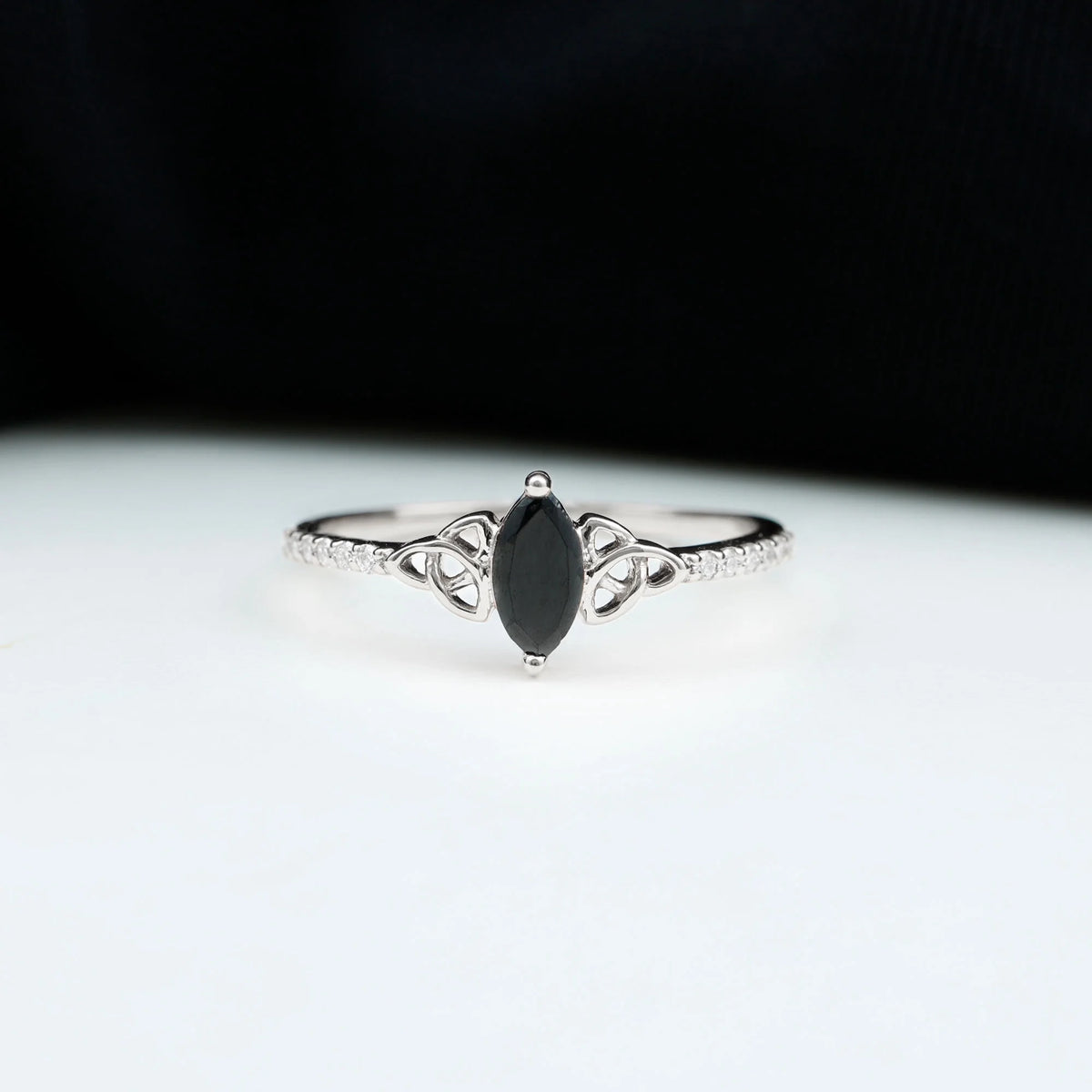 Black Diamond Solitaire Celtic Knot Ring, 925 Sterling Silver, US 4.00 L5619