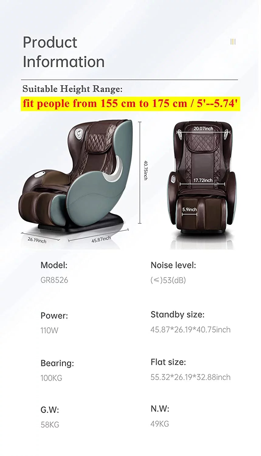 Light Grey Full Body Zero Gravity Shiatsu Recliner M479