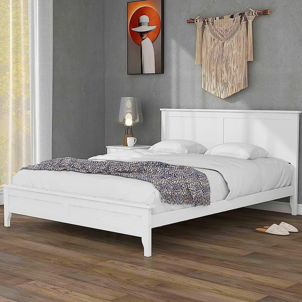White Queen Size Platform Bed with Headboard D8691