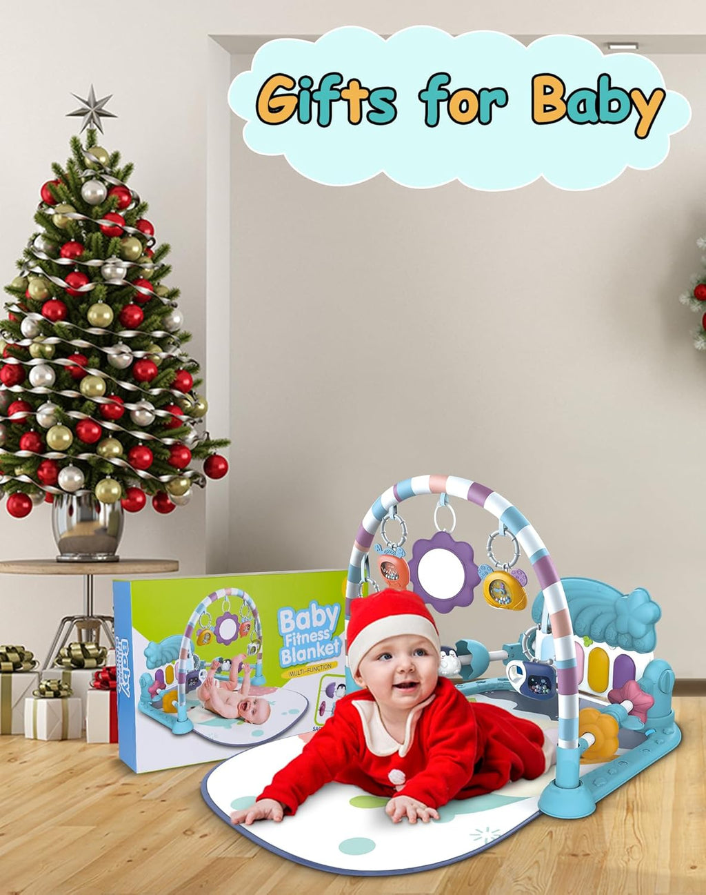 Blue Foldable Tummy Time Play Mat with Piano Gym G92890