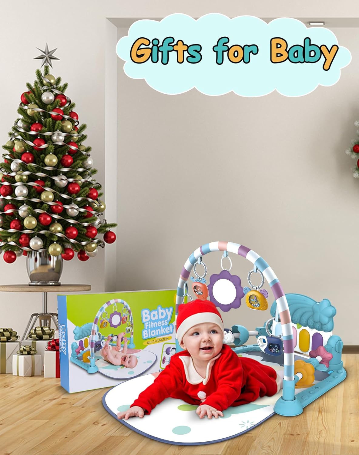Blue Foldable Tummy Time Play Mat with Piano Gym G92890