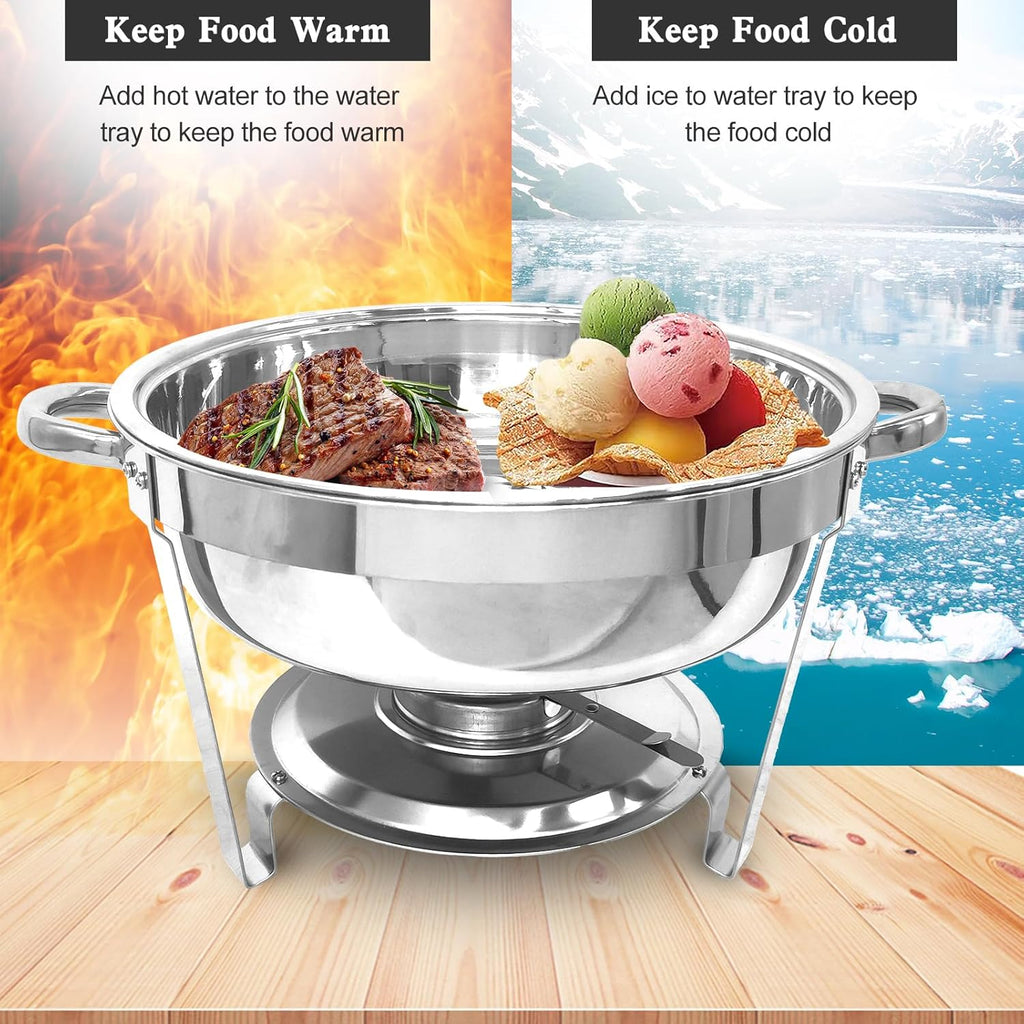 5 Qt Stainless Steel Round Chafing Dish Buffet Set 6 Pack C889242