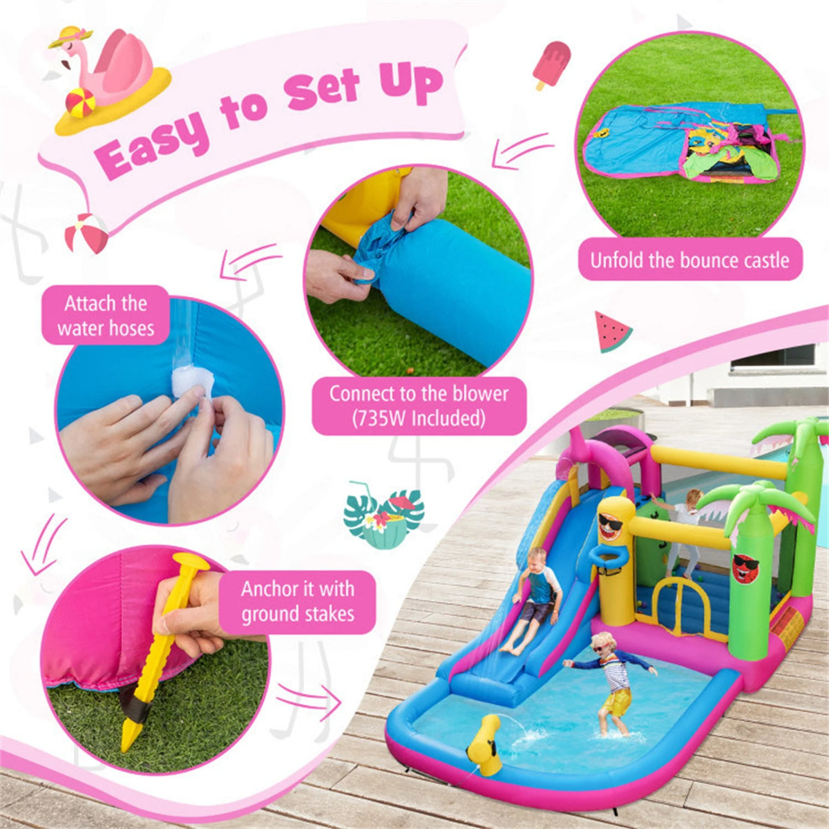 Inflatable Bounce Castle with Long Water Slide and Blower Q3380