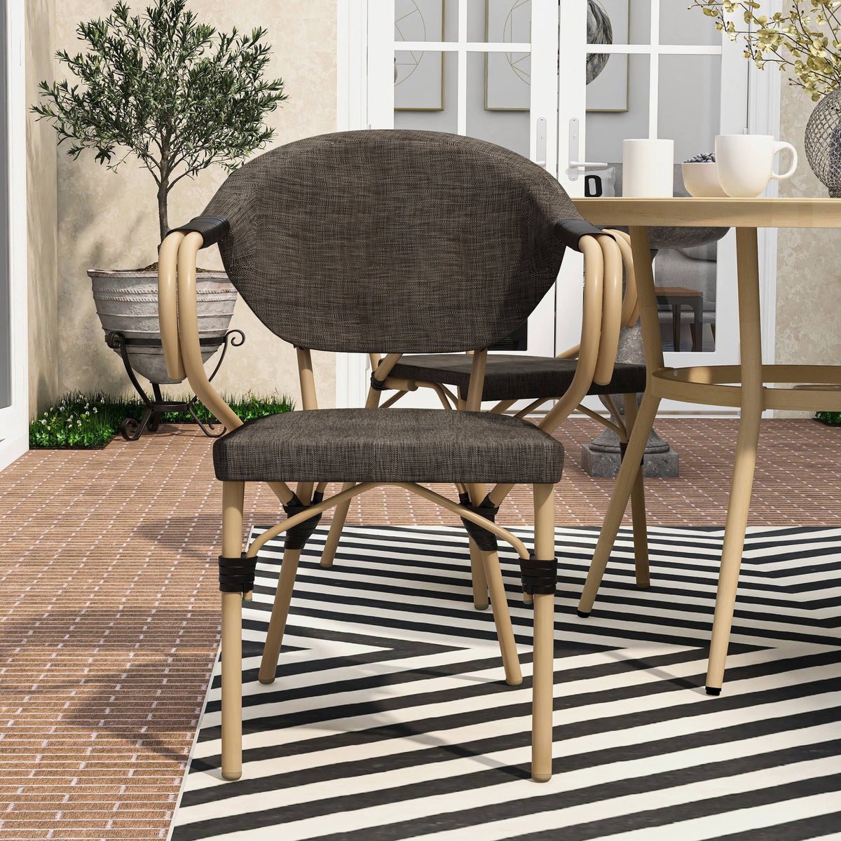 Natural Tone Patio Side Chairs Set of 2 A130009
