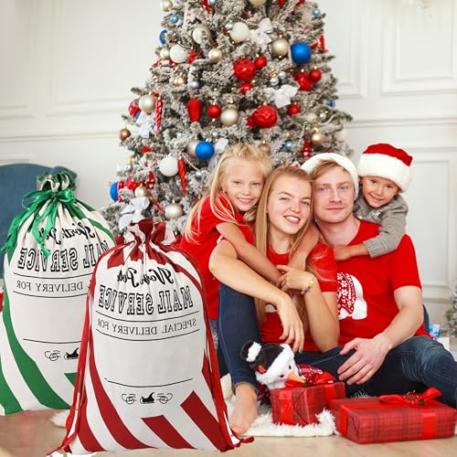 2 Pack Christmas Stripe Canvas Santa Sack with Drawstring C4036