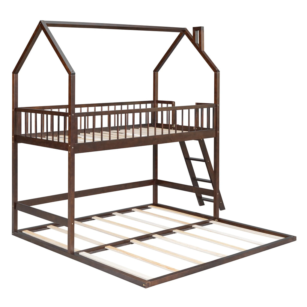 Twin Over Twin House Bunk Bed with Trundle and Roof Z3180