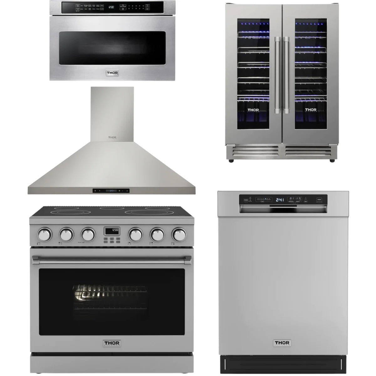 36 Electric Range, Range Hood, Dishwasher, Microwave and Wine Cooler U2296