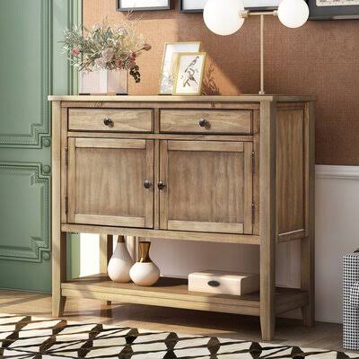 Brown Console Table with 2 Drawers, 2 Cabinets and 1 Shelf V5844