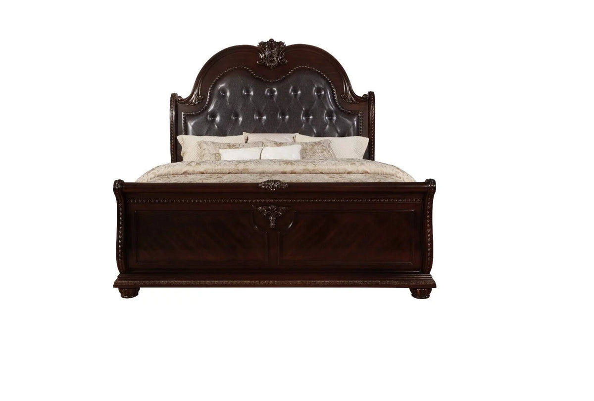 Brown Cherry Finish Queen Size Bed and Nightstands Y7653