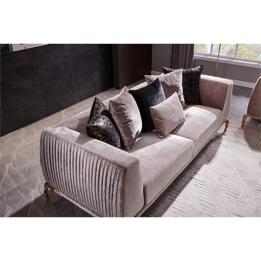Ivory Velvet 2PC Living Room Set with Wood O456247