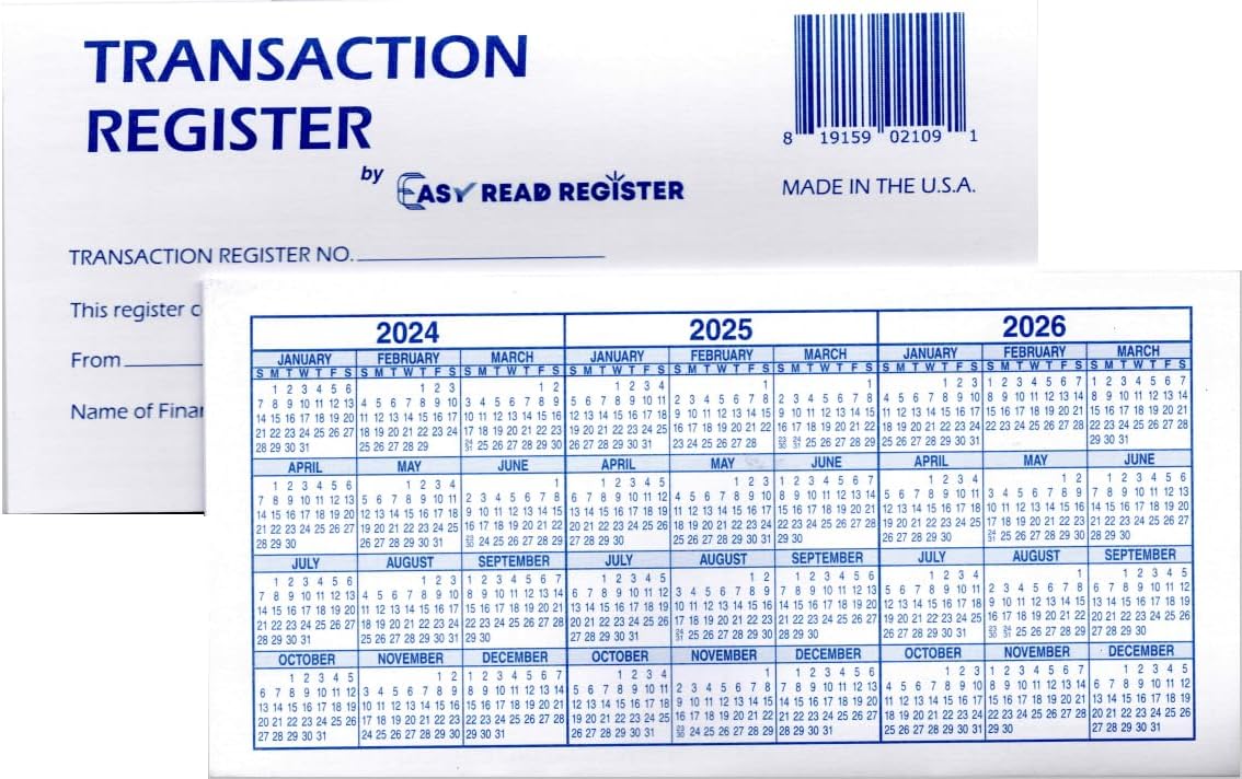 Checkbook Registers Ledger Transaction Log V29443