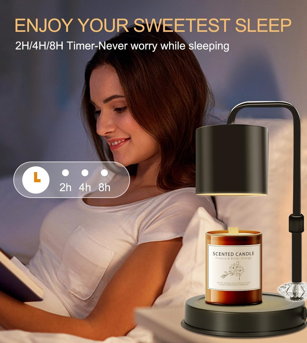 Candle Warmer Lamp with Timer, Adjustable Dimmable, 2 Bulbs I29237