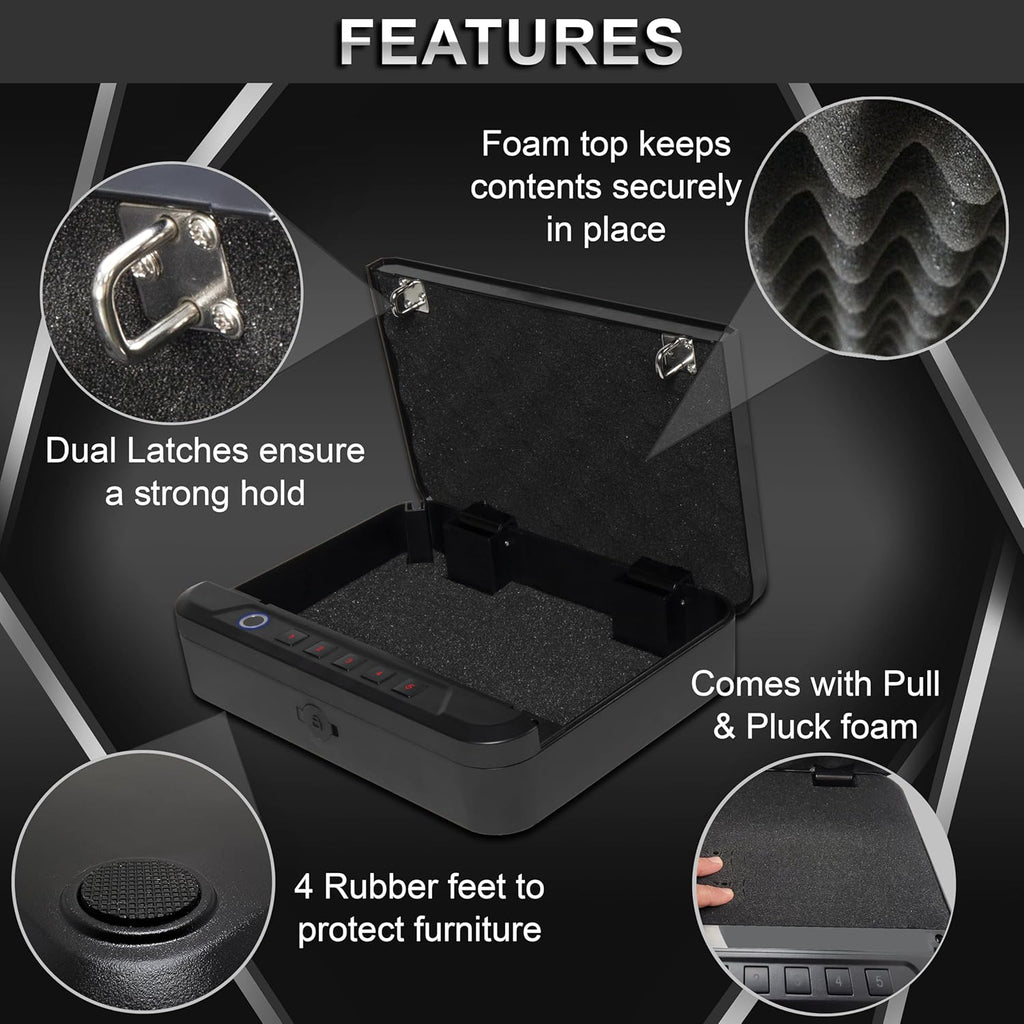 Biometric Gun Safe for Handgun with Fingerprint Reader, PIN Keypad and Folding Key A743