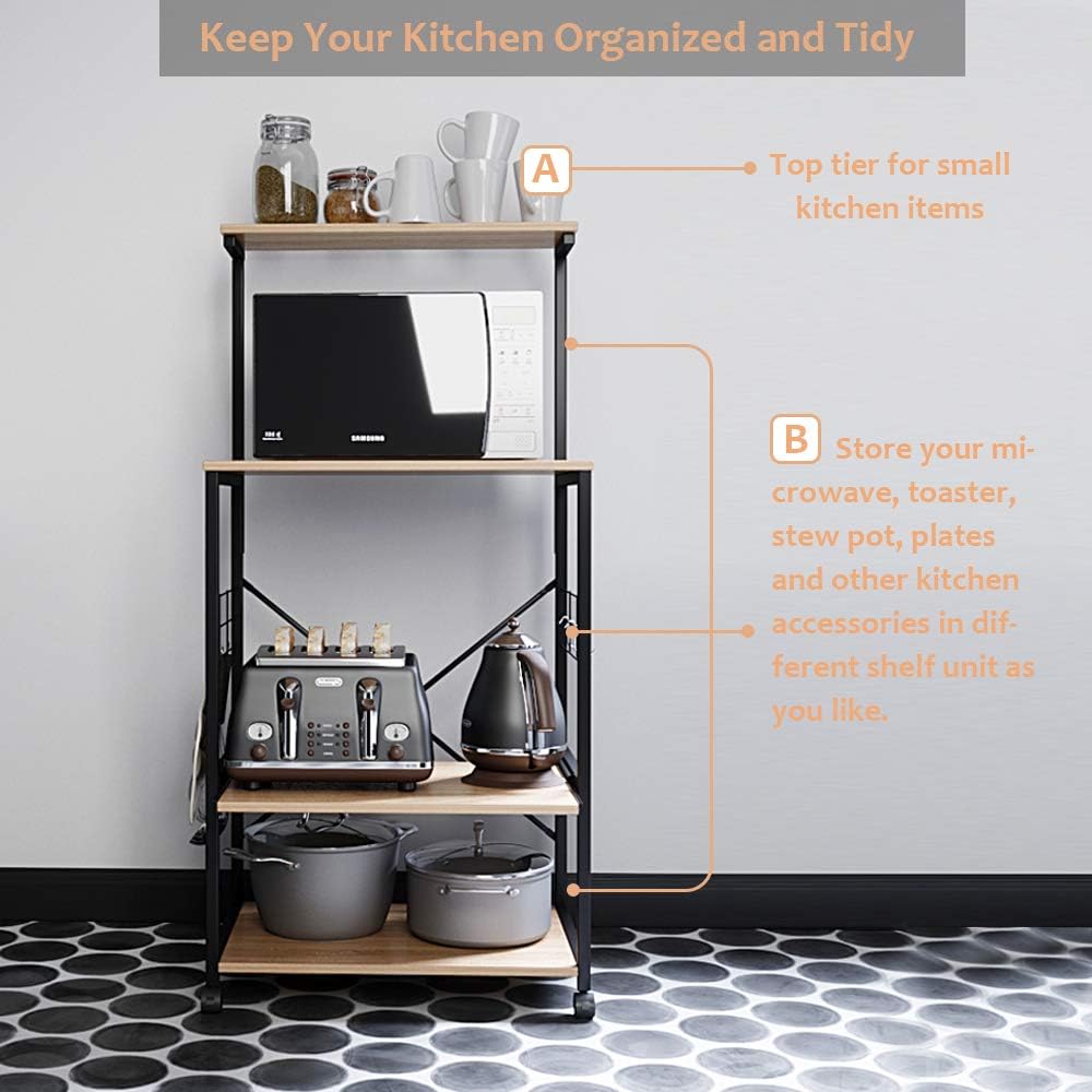 4 Tier Kitchen Bakers Rack with Storage Shelf H220486