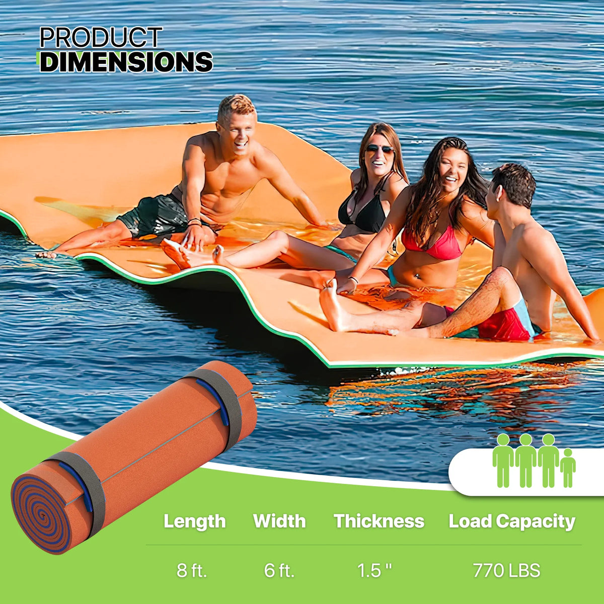 8' x 6' Orange XPE Foam Floating Water Mat G793