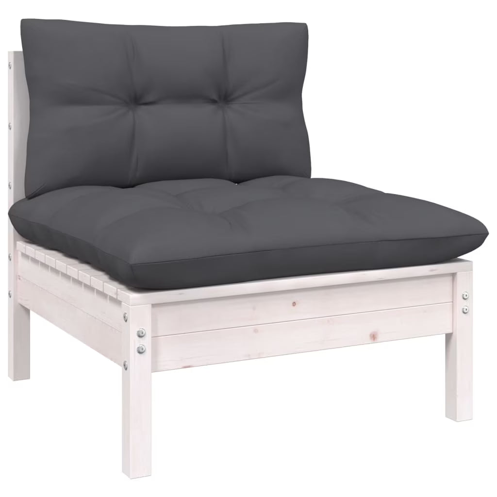 White Solid Pinewood Patio Sofa with Cushions V668720