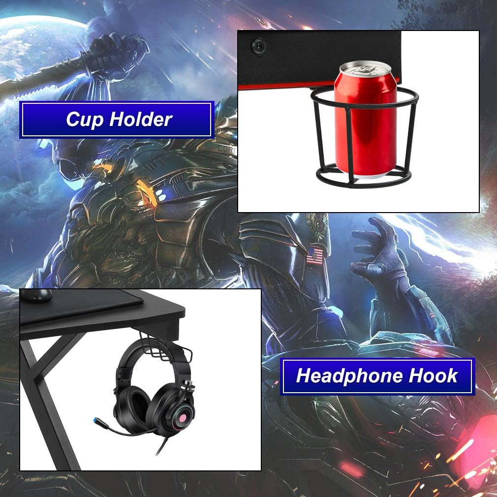 Gaming Desk 45 W x 29 D Computer Desk with Cup Holder Headphone Hook B6310