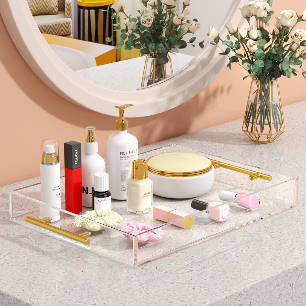 Rectangular Clear Decorative Tray with Gold Handle R471088