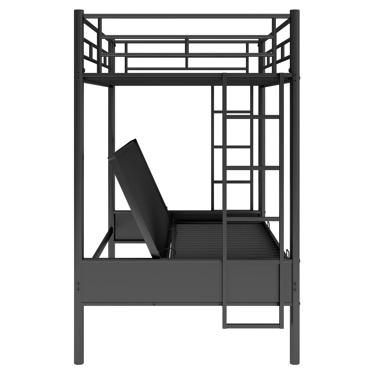 Black Twin Size Metal Loft Bed with Convertible Lower Bed P7135