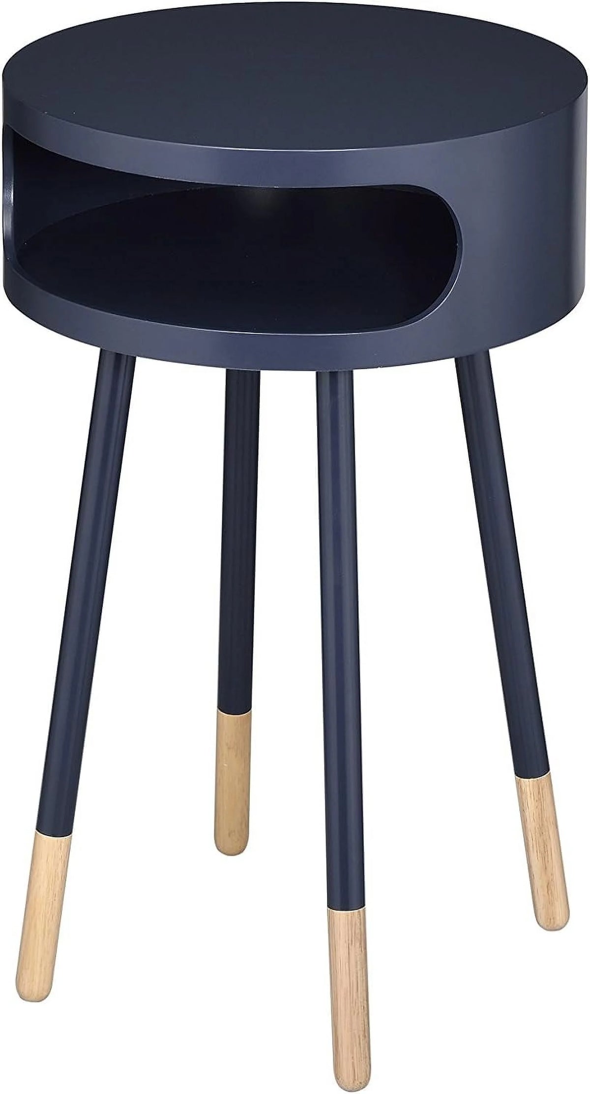 Black Natural Wood Round End Table V779