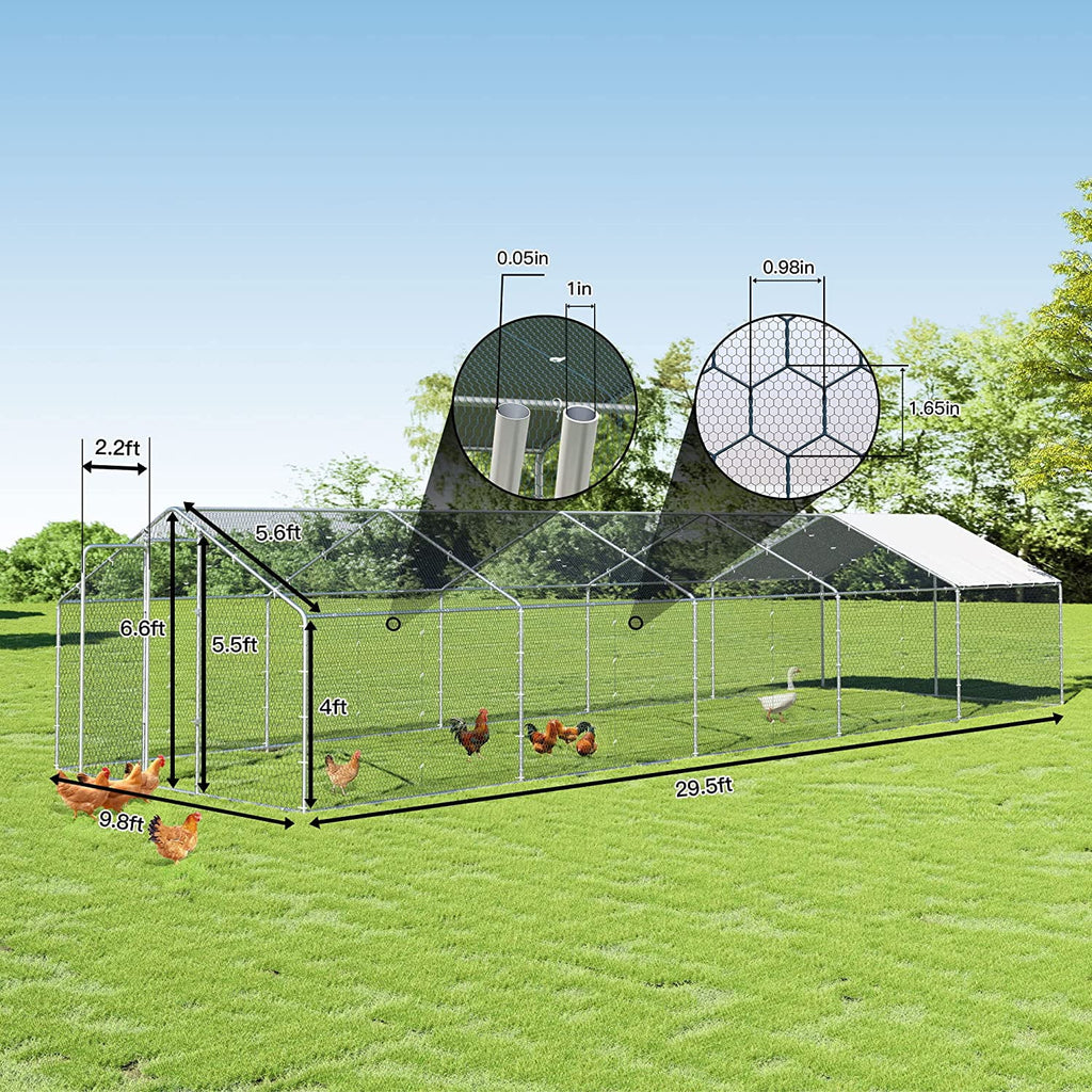 Large Metal Walk-in Chicken Coop with Waterproof UV Protection Cover J654534