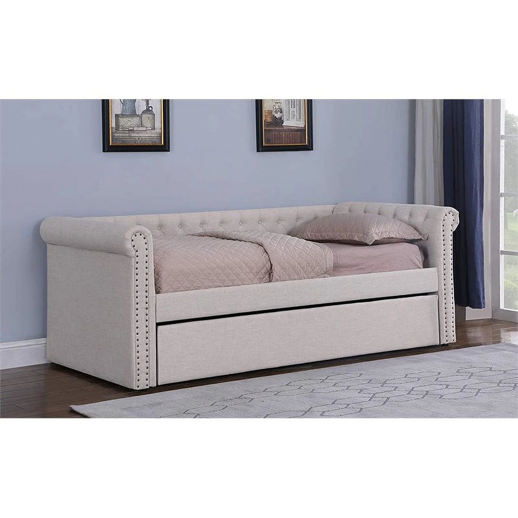 Beige Fabric Tufted Daybed with Trundle L304577