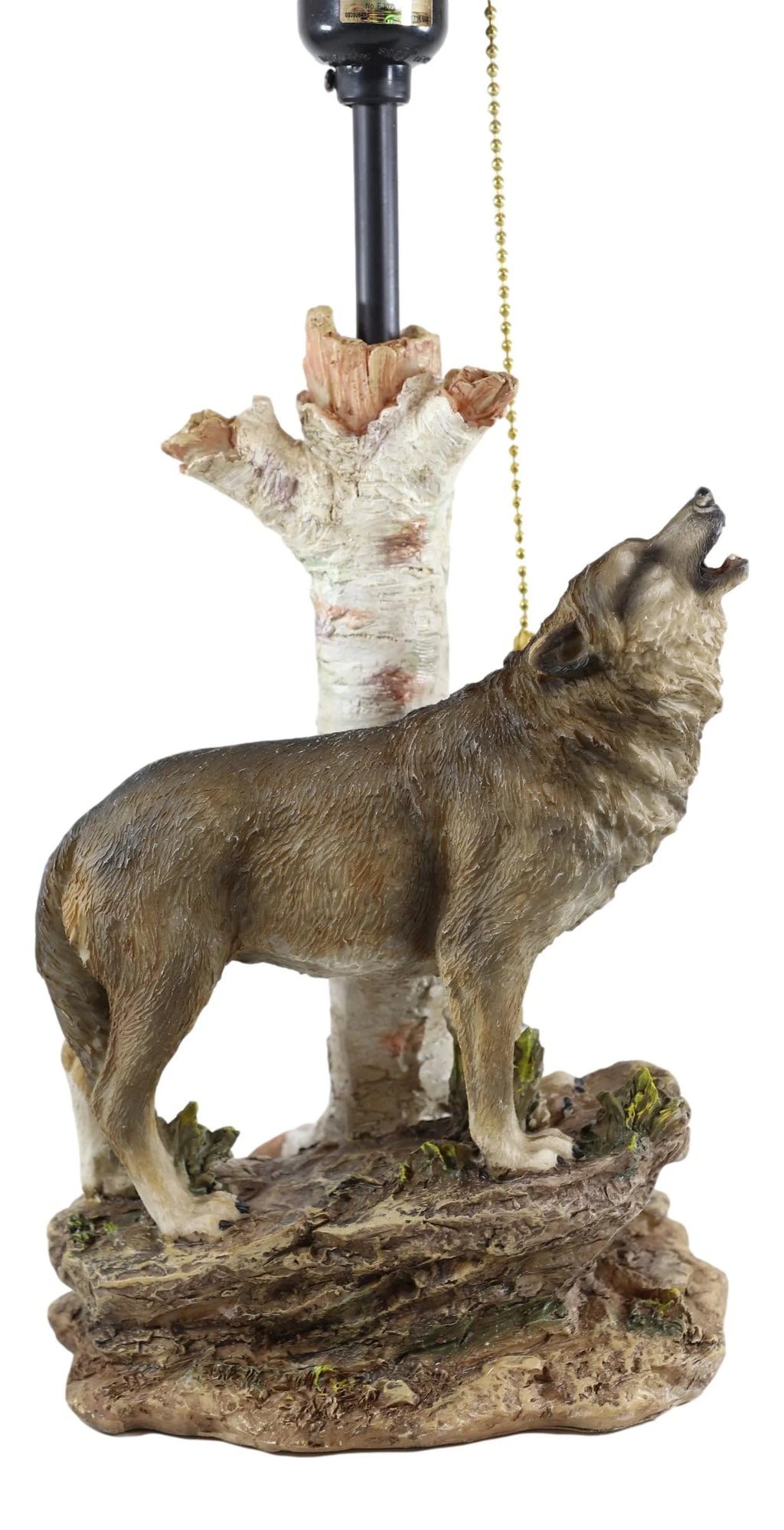 Grey Wolf Howling Birchwood Tree Table Lamp With Laced Shade W9165
