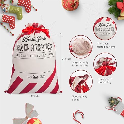 2 Pack Christmas Stripe Canvas Santa Sack with Drawstring C4036