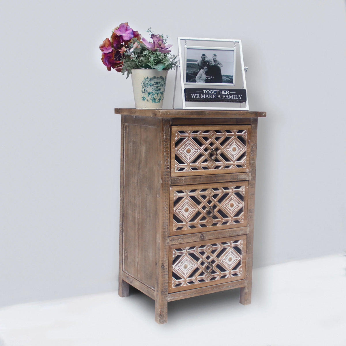 Farmhouse Wood Storage Cabinet with 3 Drawers E7228