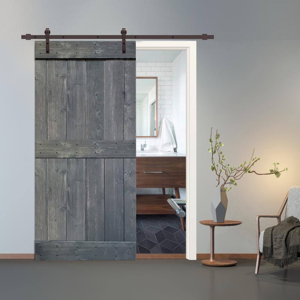 Gray Stained 2 Panel Barn Door with Sliding Hardware R5405