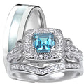 Vintage Blue Topaz Silver Wedding Engagement Ring Set Z793484