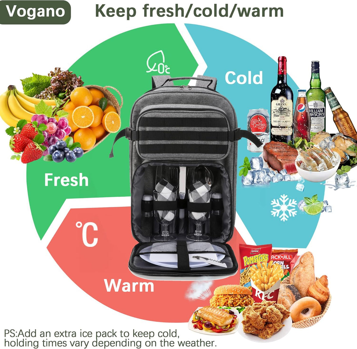 Picnic Backpack Cooler Bag for 2 Person Set with Insulated Compartment, Fleece Blanket, Cutlery Set N422