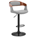 Gray Faux Leather and Walnut Wood Bar Stool with Black Base O10203