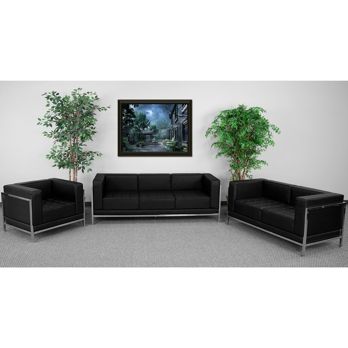 3-Piece Stainless Steel Sofa Set in Black E949