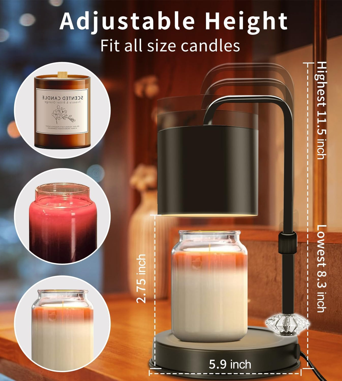 Candle Warmer Lamp with Timer, Adjustable Dimmable, 2 Bulbs I29237
