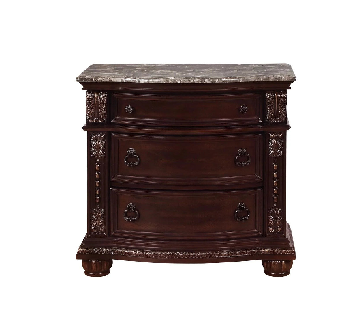 Brown Cherry Finish Queen Size Bed and Nightstands Y7653