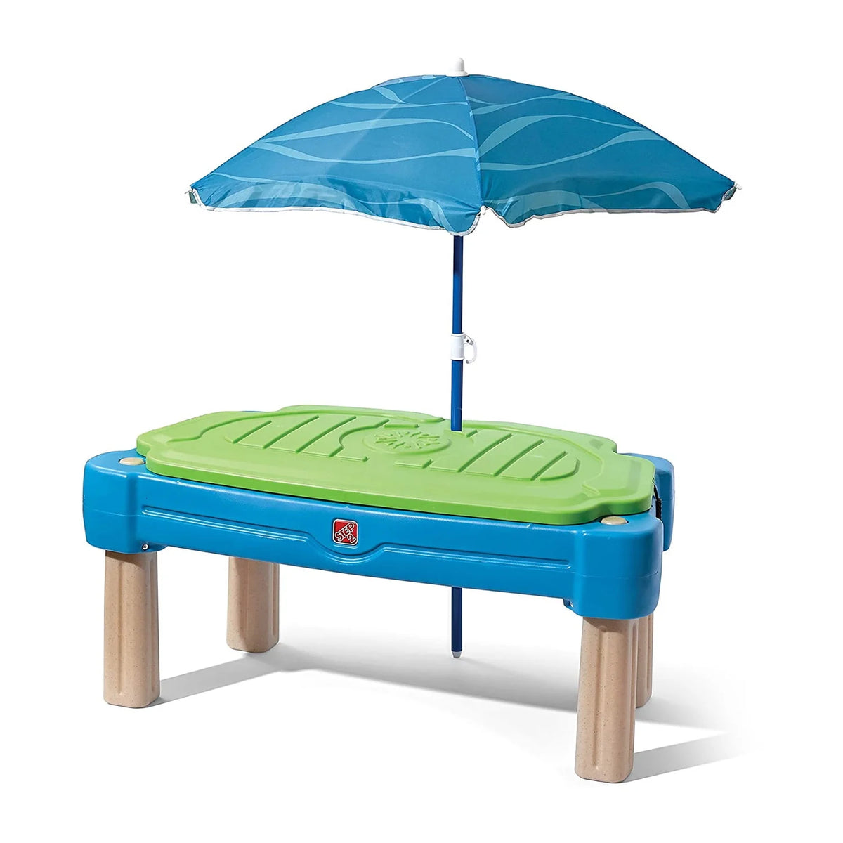 Blue Plastic Sandbox and Water Table with Cover and Umbrella W2165