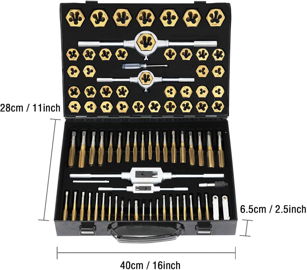86 Piece Metric and SAE Standard Tap and Die Set with Metal Carrying Case L18970