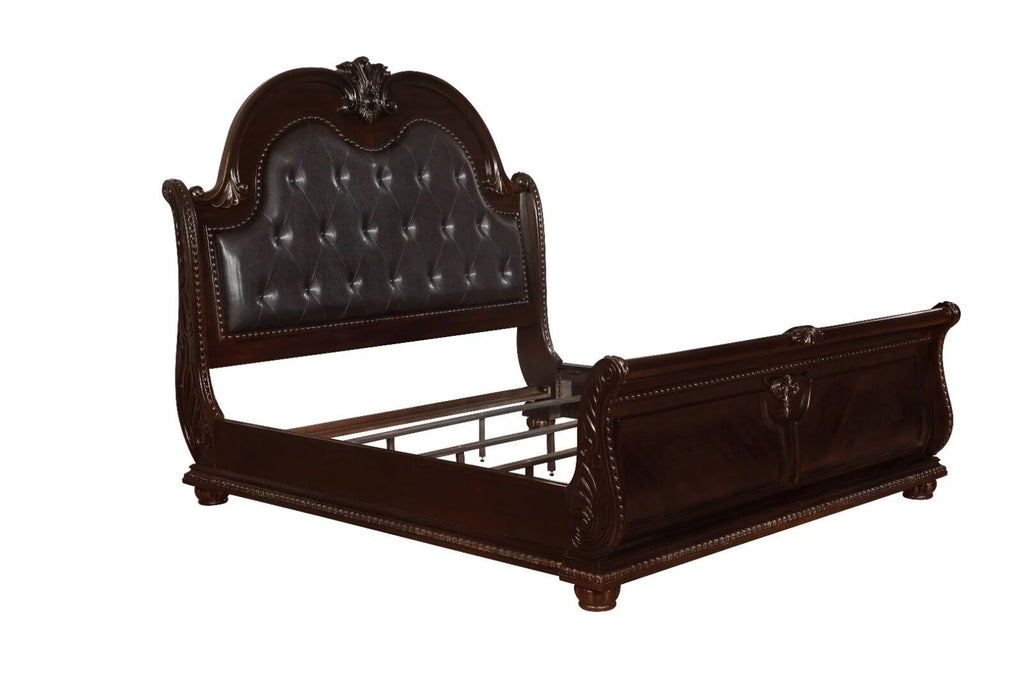 Brown Cherry Finish Queen Size Bed and Nightstands Y7653