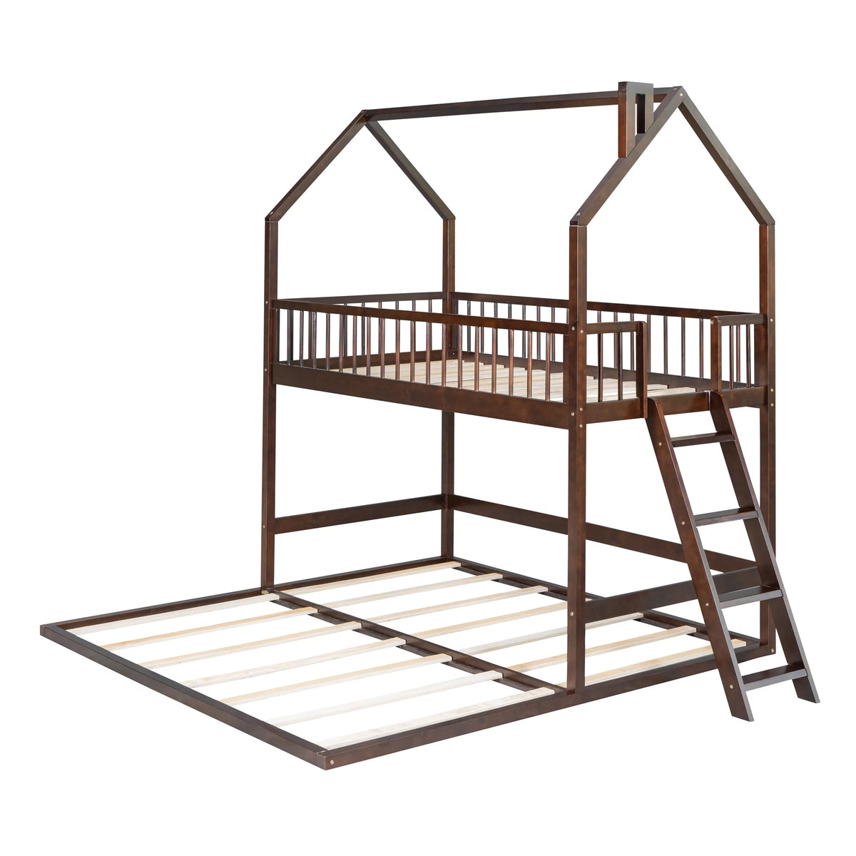 Twin Over Twin House Bunk Bed with Trundle and Roof Z3180
