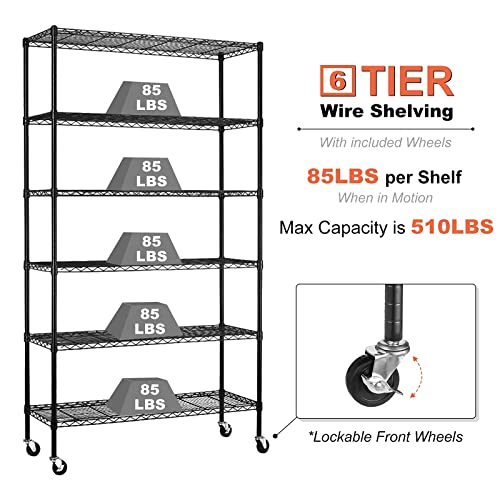 6-Tier NSF Certified Wire Shelving Unit on Wheels Black O156