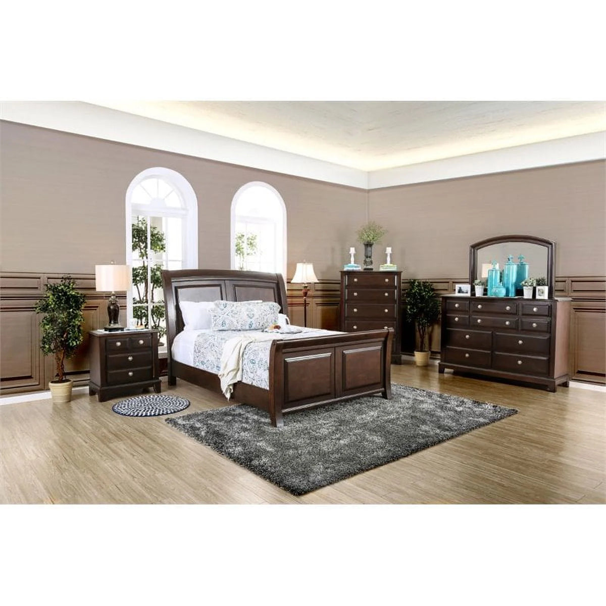 Brown Cherry Wood California King Sleigh Bed P721