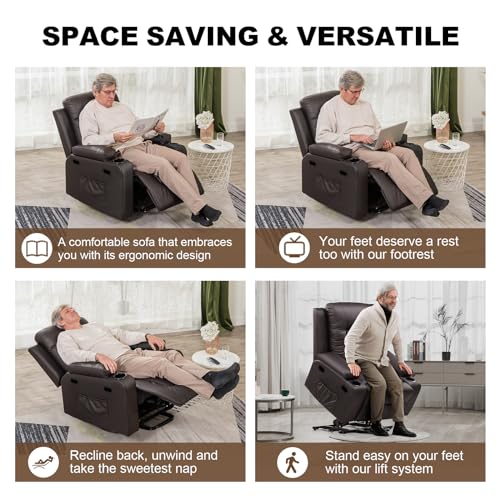 Brown Power Lift Recliner Chair with Massage & Heat S2778