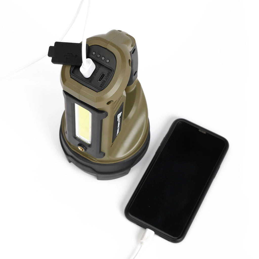 2000 Lumen Dual Source LED Rechargeable Spotlight with 5000 mAh Power Bank, Olive S489