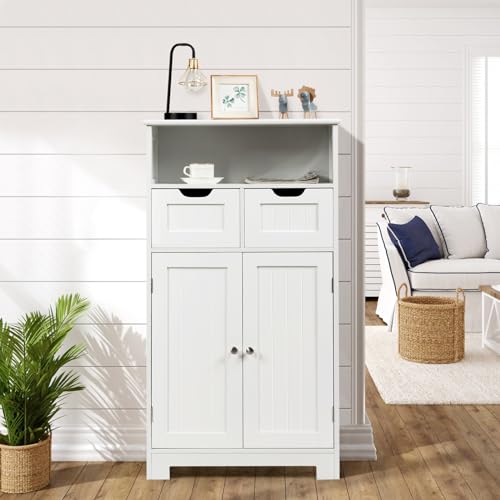 Black Bathroom Floor Cabinet with 2 Removable Drawers, 2 Doors & Adjustable Shelf A5545