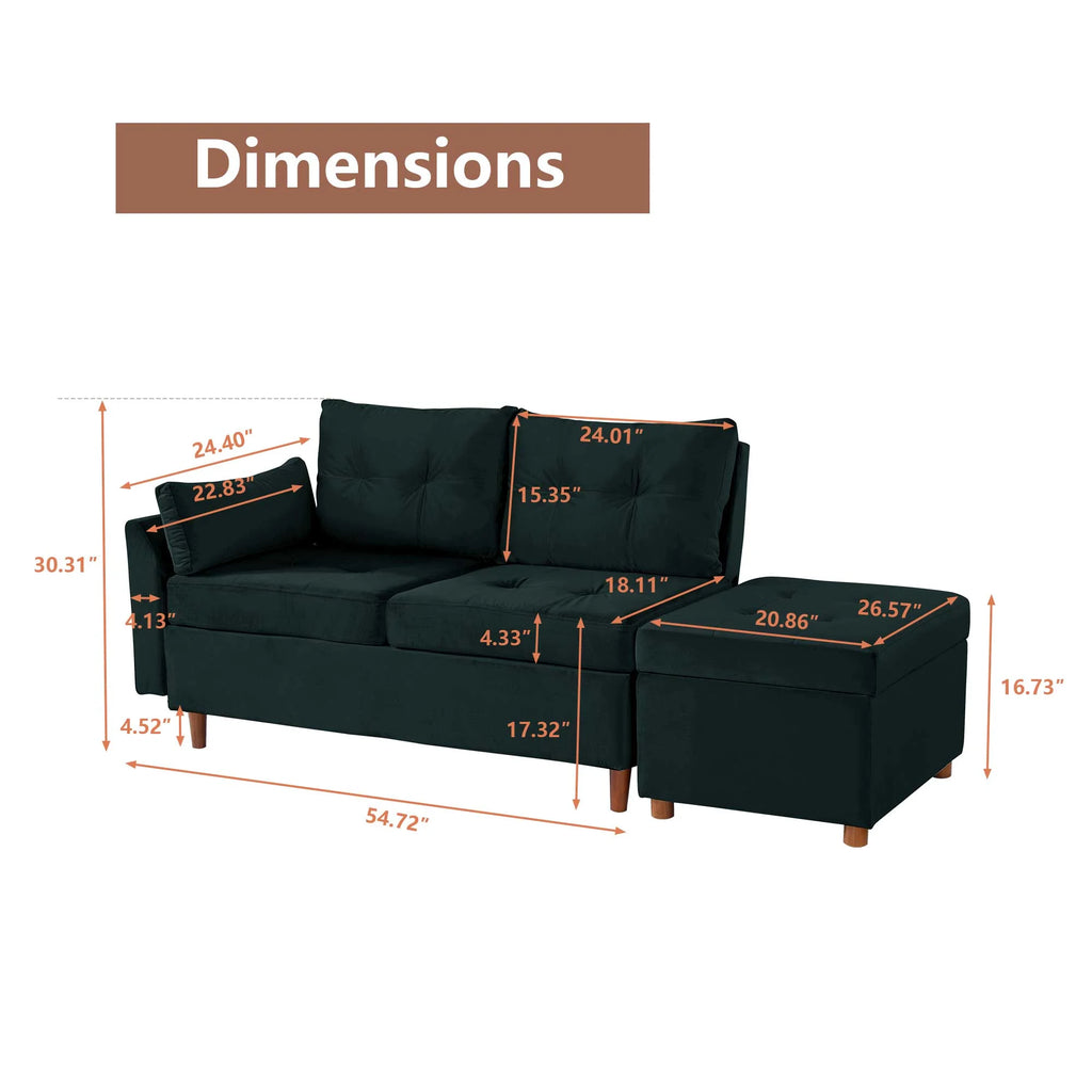Velvet 2-3 Seat Sectional Sofa with Storage Ottoman M48714